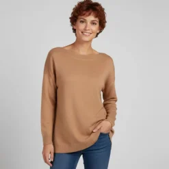 ONLY Pull Lamalia manches longues et encolure bateau Femme MARRON Outlet