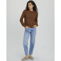 VERO MODA Pull Lea col ras de cou maille Femme KAKI Outlet