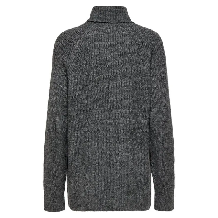 JDY Pull long col roulé maille poignets cotelés Femme GRIS FONCE Best