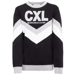 CXL BY CHRISTIAN LACROIX Pull maille avec imprimé bandes col coloré Garçon NOIR