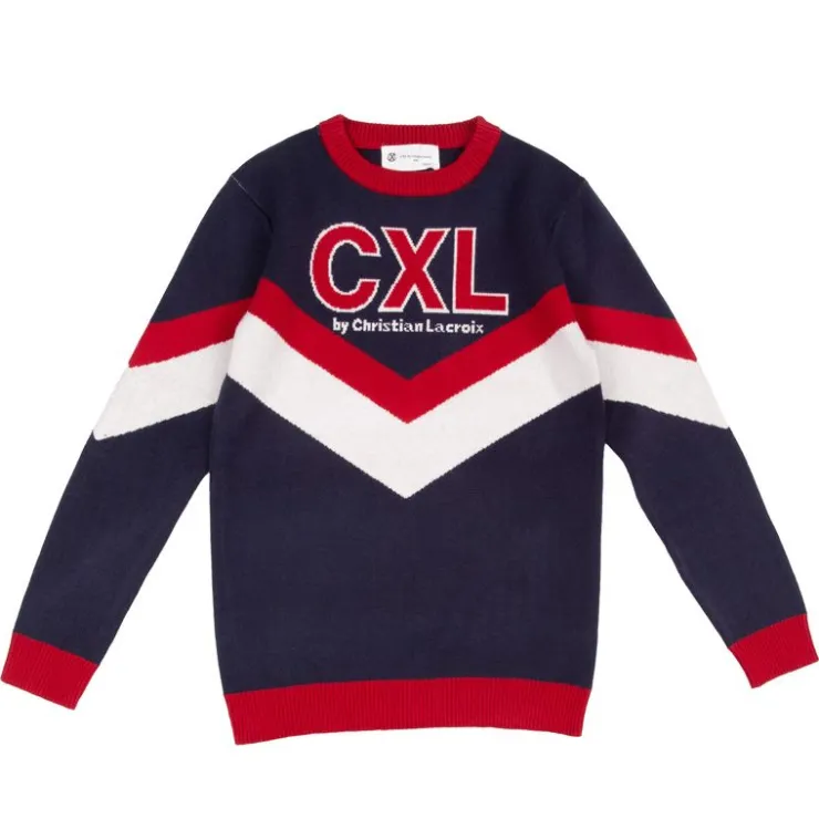 CXL BY CHRISTIAN LACROIX Pull maille avec imprimé bandes col coloré Garçon BLEU FONCE Outlet
