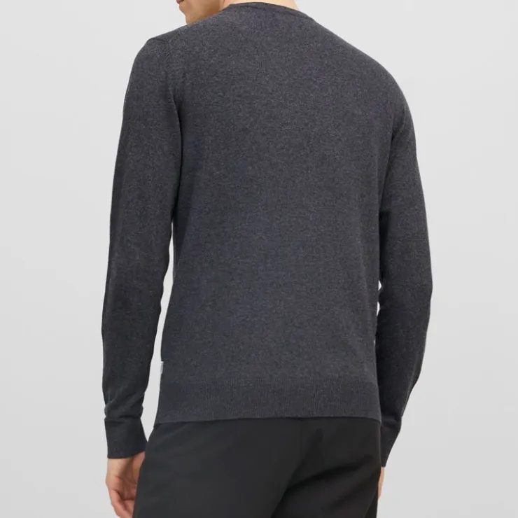 JACK & JONES Pull maille coton col rond tissu tricoté Homme GRIS FONCE Best