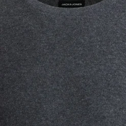 JACK & JONES Pull maille coton col rond tissu tricoté Homme GRIS FONCE Best