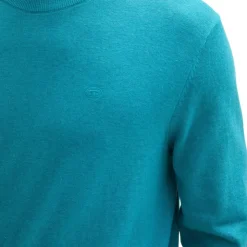 TOM TAILOR Pull maille fine col rond Homme TURQUOISE New