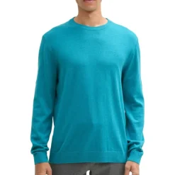 TOM TAILOR Pull maille fine col rond Homme TURQUOISE New