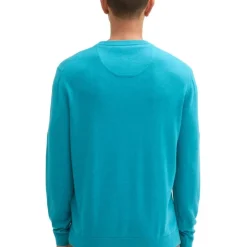 TOM TAILOR Pull maille fine col rond Homme TURQUOISE New
