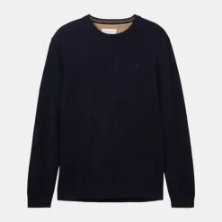 TOM TAILOR Pull maille fine col rond Homme BLEU FONCE Clearance