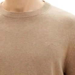 TOM TAILOR Pull maille fine col rond Homme MARRON CLAIR Outlet