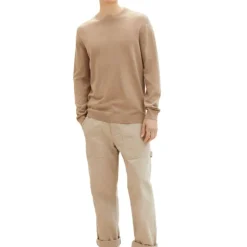 TOM TAILOR Pull maille fine col rond Homme MARRON CLAIR Outlet