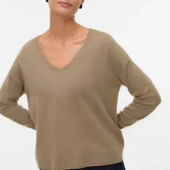 VERO MODA Pull maille fine col v breeze mermaid Femme BEIGE New