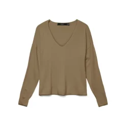 VERO MODA Pull maille fine col v breeze mermaid Femme BEIGE New