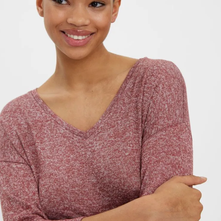 VERO MODA Pull maille fine oversize brianna manches 3/4 Femme BORDEAUX Outlet