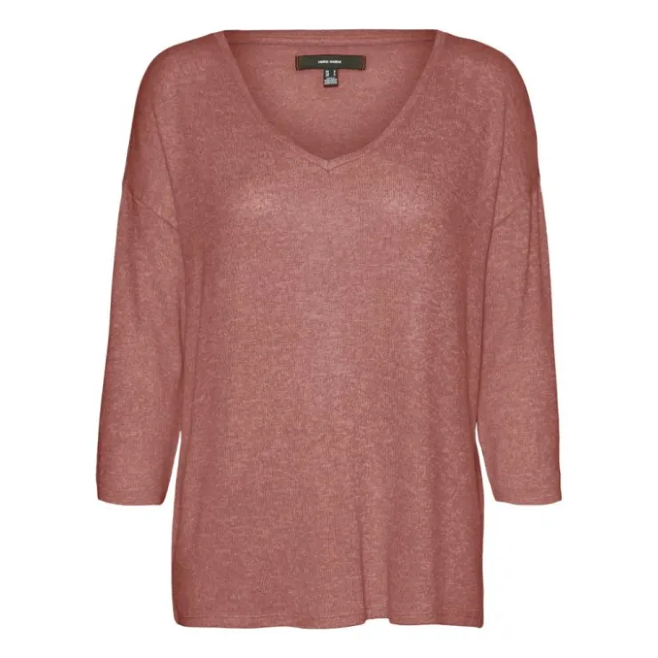 VERO MODA Pull maille fine oversize brianna manches 3/4 Femme BORDEAUX Outlet