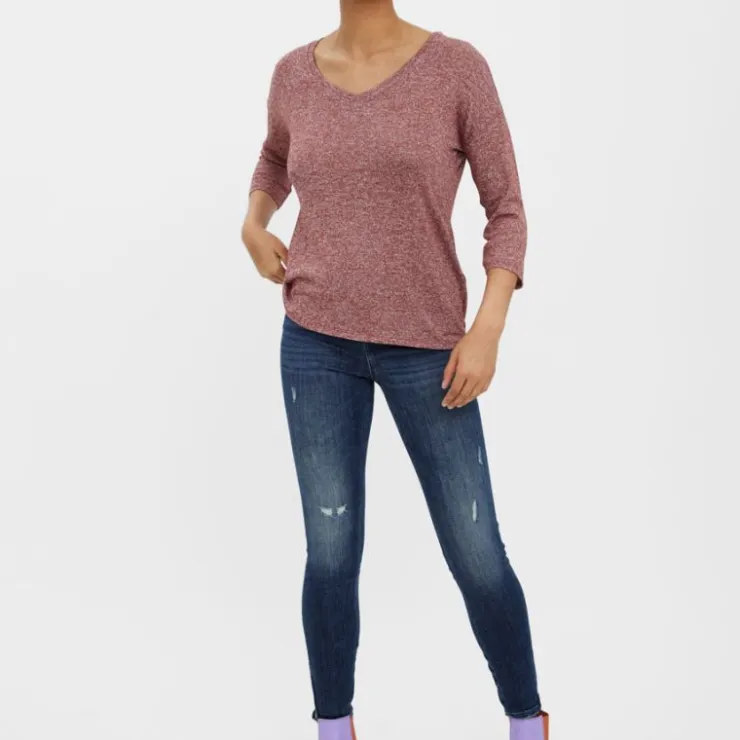 VERO MODA Pull maille fine oversize brianna manches 3/4 Femme BORDEAUX Outlet