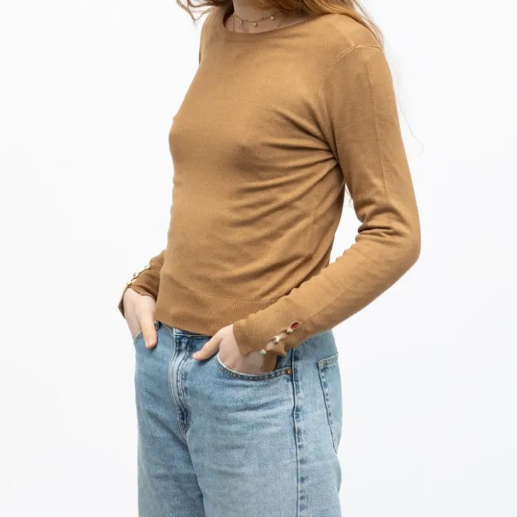 ONLY Pull maille minna col rond Femme MARRON CLAIR Hot