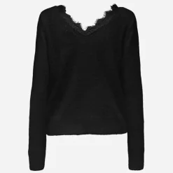 ONLY Pull maille piumo col v à dentelle Femme NOIR Hot