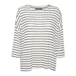 VERO MODA Pull manches 3/4 Brianna marinière oversize blanc Femme BLANC ECRU Sale