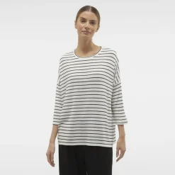 VERO MODA Pull manches 3/4 Brianna marinière oversize blanc Femme BLANC ECRU Sale