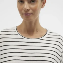 VERO MODA Pull manches 3/4 Brianna marinière oversize blanc Femme BLANC ECRU Sale