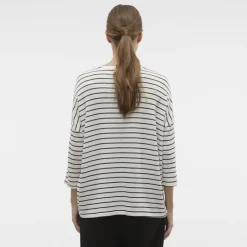 VERO MODA Pull manches 3/4 Brianna marinière oversize blanc Femme BLANC ECRU Sale