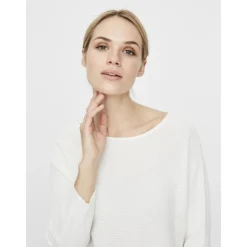 VERO MODA Pull manches 3/4 Nora col bateau snow white Femme BLANC Sale