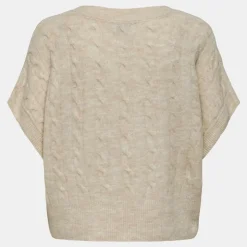 ONLY Pull manches courtes col V torsades oversize onlmalou Femme BLANC ECRU Hot