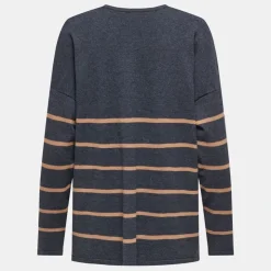 ONLY Pull manches longues cols v rayé long onlmallie Femme BLEU FONCE Discount