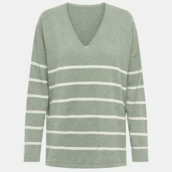 ONLY Pull manches longues cols v rayé long onlmallie Femme VERT CLAIR Online