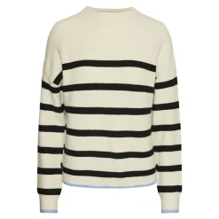 PIECES Pull Marinière avec liseré bleu col montant femme BLANC ECRU New