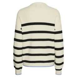 PIECES Pull Marinière avec liseré bleu col montant femme BLANC ECRU New