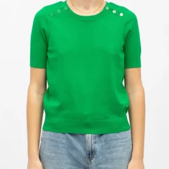 LA PETITE ETOILE Pull maya col rond avec boutons colorés Femme VERT Clearance