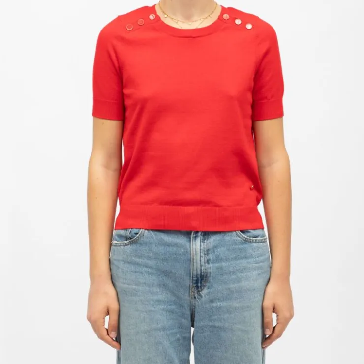 LA PETITE ETOILE Pull maya col rond avec boutons colorés Femme ROUGE Clearance