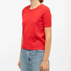 LA PETITE ETOILE Pull maya col rond avec boutons colorés Femme ROUGE Clearance