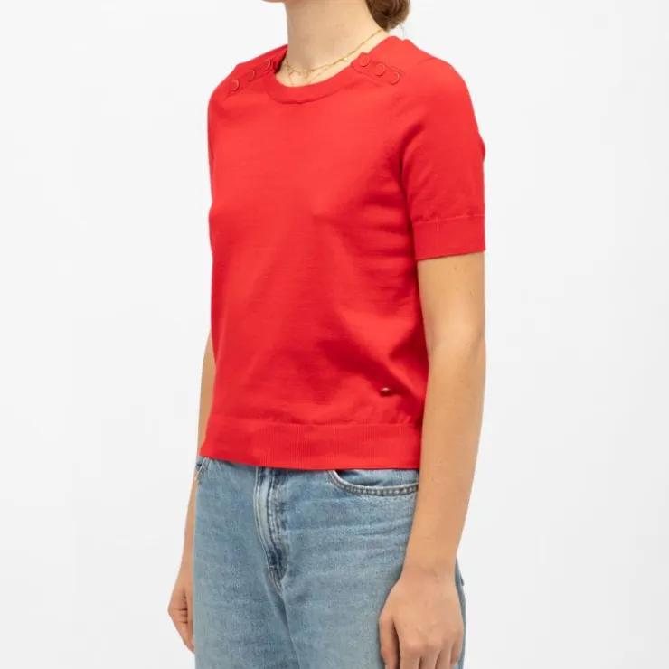 LA PETITE ETOILE Pull maya col rond avec boutons colorés Femme ROUGE Clearance