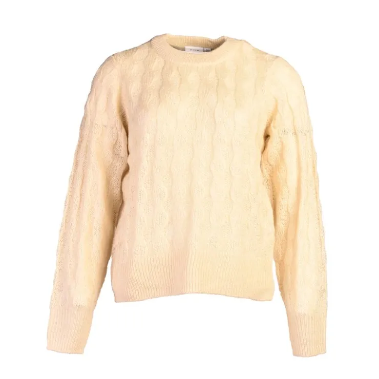 VILA Pull Myrna en maille col ras de cou Femme BLANC ECRU Clearance