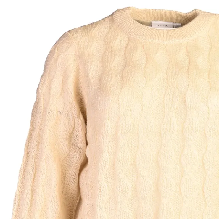 VILA Pull Myrna en maille col ras de cou Femme BLANC ECRU Clearance