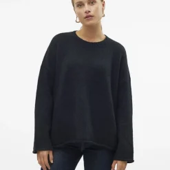 VERO MODA Pull Noelle avec ourlet col rond maille Femme NOIR Sale