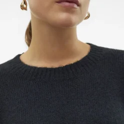VERO MODA Pull Noelle avec ourlet col rond maille Femme NOIR Sale