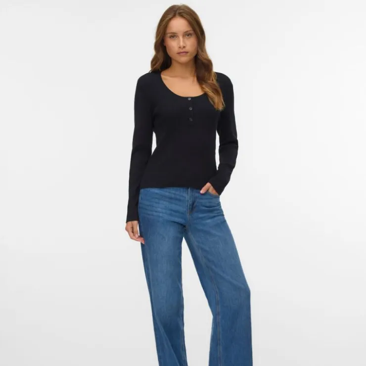 VERO MODA Pull cotelé willow à boutons Femme NOIR Best
