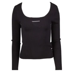 CALVIN KLEIN Pull décolleté cotelé manches longues Femme NOIR Sale