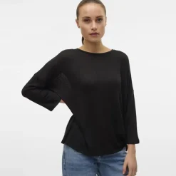 VERO MODA Pull oversize en maille manches 3/4 Brianna Femme NOIR Hot