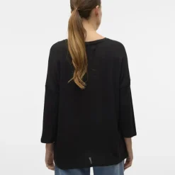 VERO MODA Pull oversize en maille manches 3/4 Brianna Femme NOIR Hot