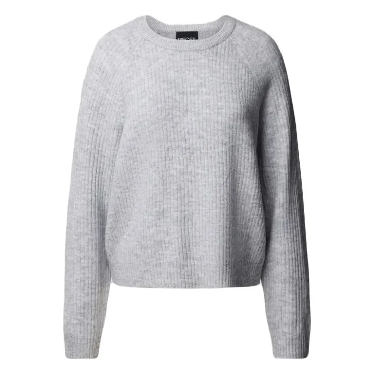 PIECES Pull Olla doux maille cotêlé Femme GRIS CLAIR Clearance