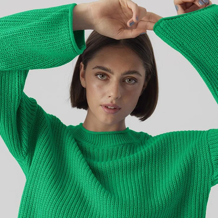 VERO MODA Pull over manches longues vmsayla en maille Femme VERT New