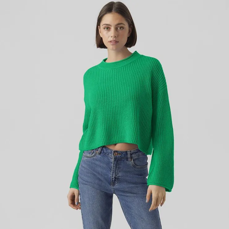 VERO MODA Pull over manches longues vmsayla en maille Femme VERT New