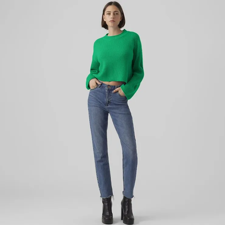 VERO MODA Pull over manches longues vmsayla en maille Femme VERT New