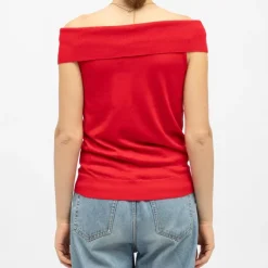 LA PETITE ETOILE Pull épaules dénudées megan maille fine Femme ROUGE