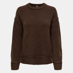ONLY Pull épuré maille hazel col rond Femme MARRON FONCE Sale