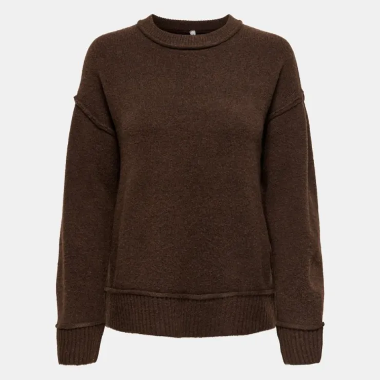 ONLY Pull épuré maille hazel col rond Femme MARRON FONCE Sale