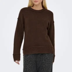 ONLY Pull épuré maille hazel col rond Femme MARRON FONCE Sale